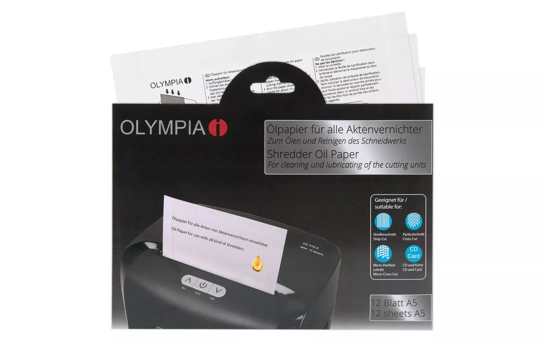 Carta a olio Olympia per distruggidocumenti carta a olio, 12 fogli 12 pezzi