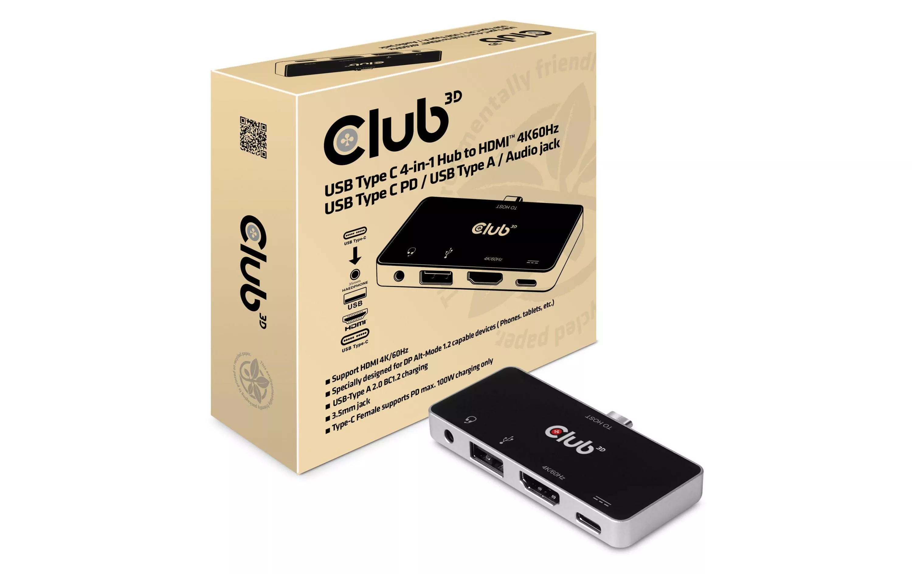 Docking station Club 3D CSV-1591 4-in-1 USB 3.1 Tipo C 4K60 Hz