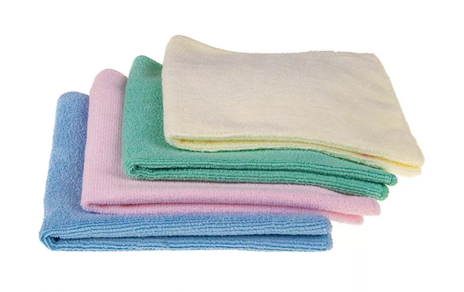 Panno di pulizia in microfibra 4 pezzi, blu/rosa/verde/giallo