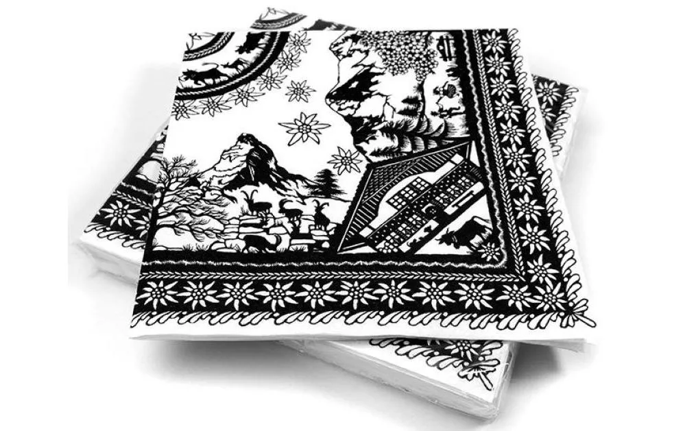 Tovaglioli di carta Swiss Tradition 20 pezzi, Nero/Bianco