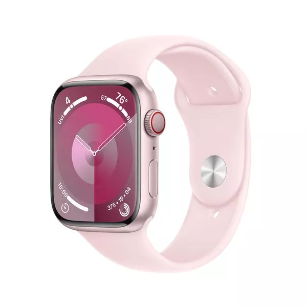 Watch Series 9 GPS + Cellular, 45 mm, fascia sportiva rosa mit Light Pink - S/M