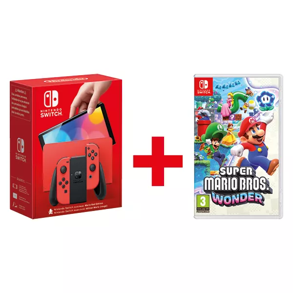 Set Nintendo Switch OLED Mario-Edition rot + Super Mario Bros. Wonder [DFI]