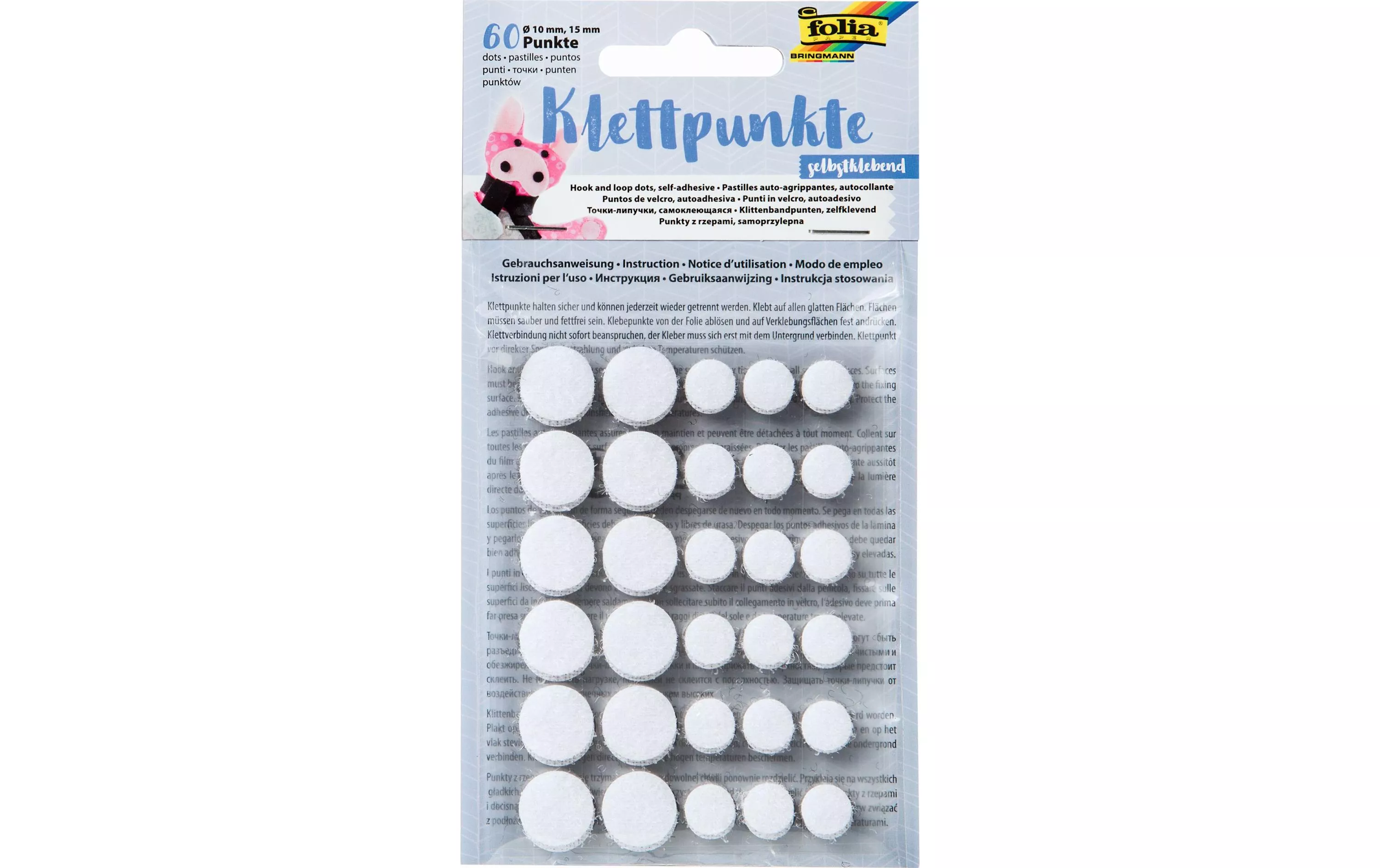 Velcro Dots Autoadesivo, Ø 10 e 15 mm Bianco