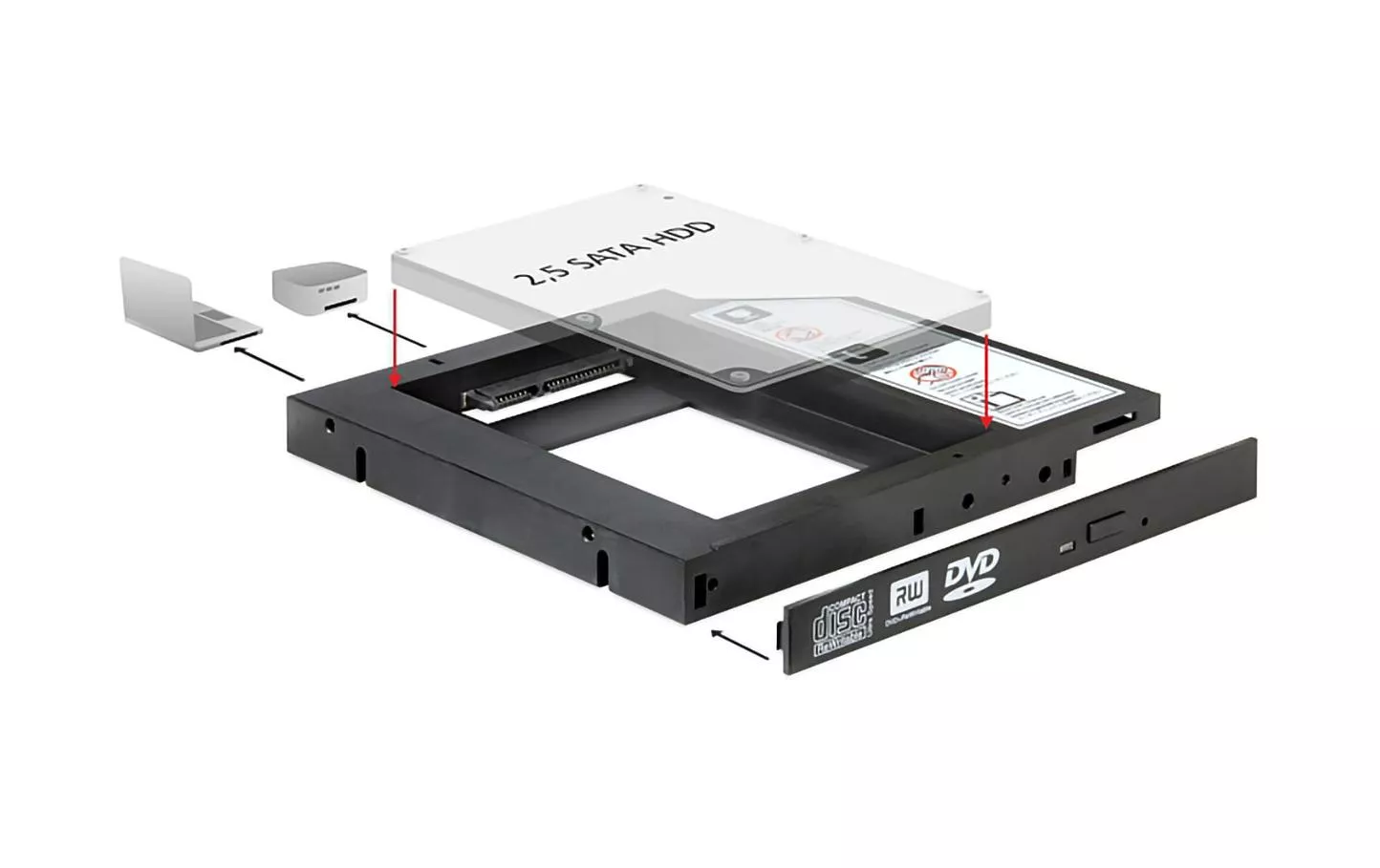 Adattatore Delock DVD bay per 2.5\" SATA SSD per 2.5\" SATA HDD&SSD