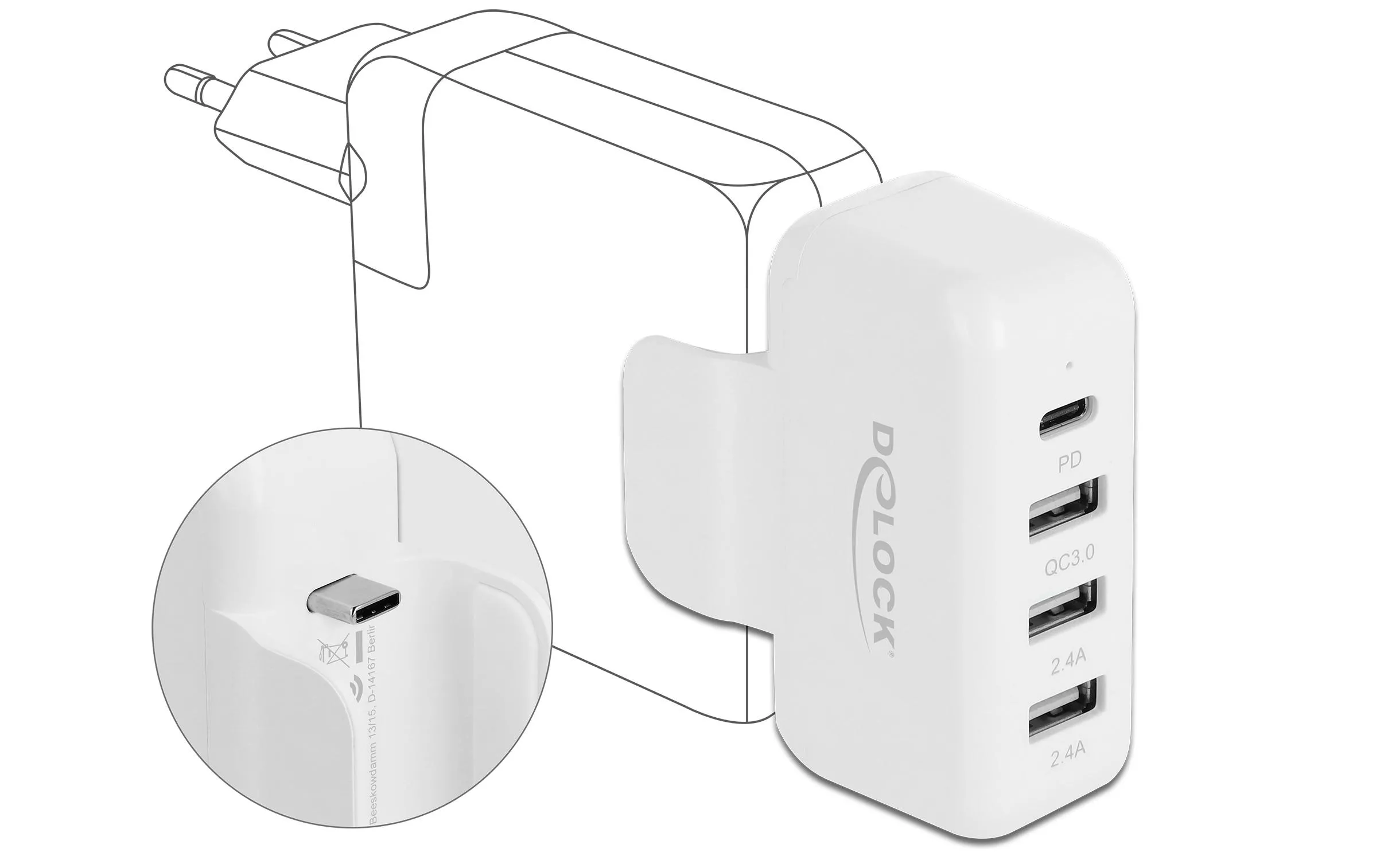 USB-Wandladegerät Apple Adapter 4x USB, PD & QC 3.0
