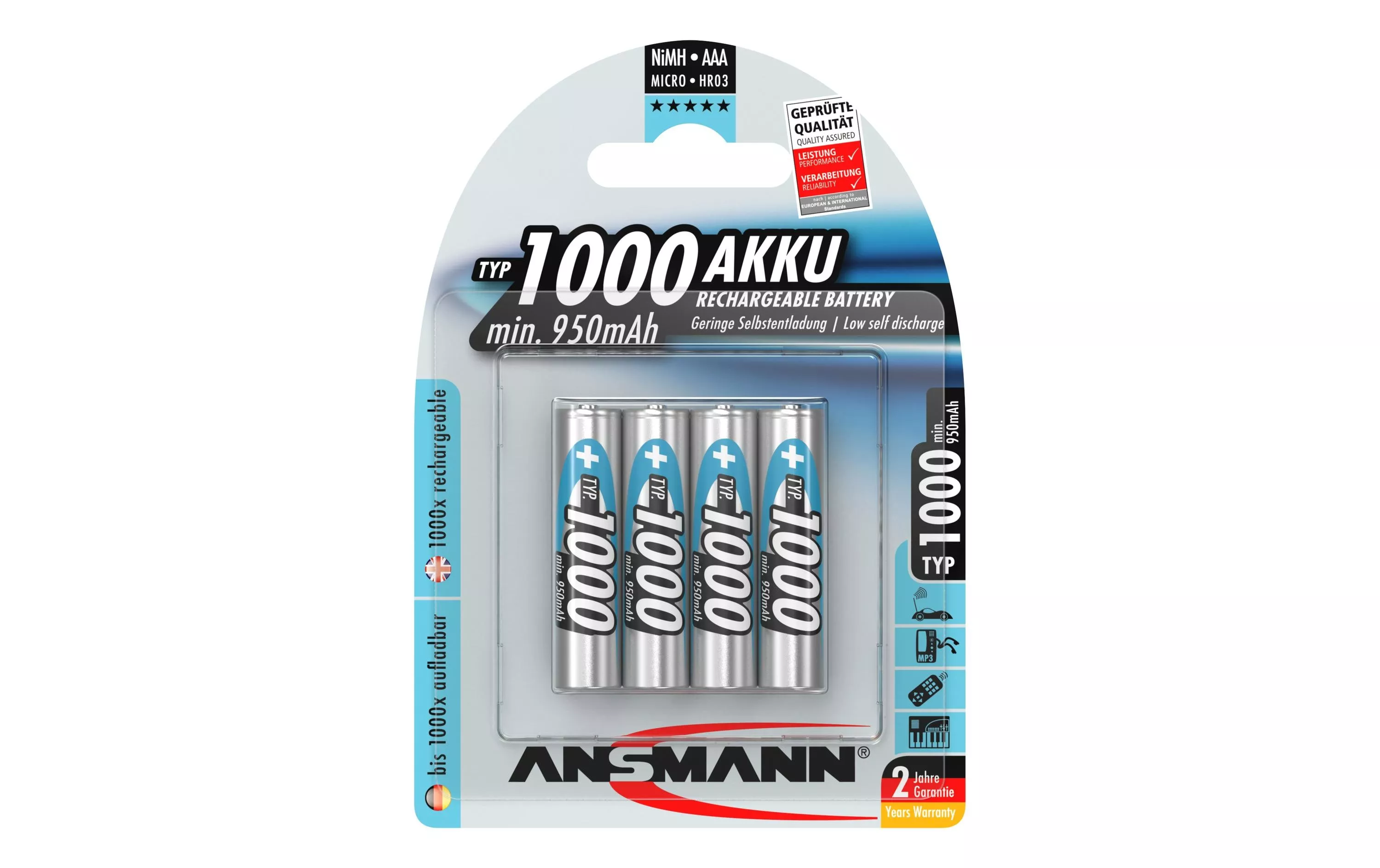 Batterie 4x AAA Typ 1000 950 mAh