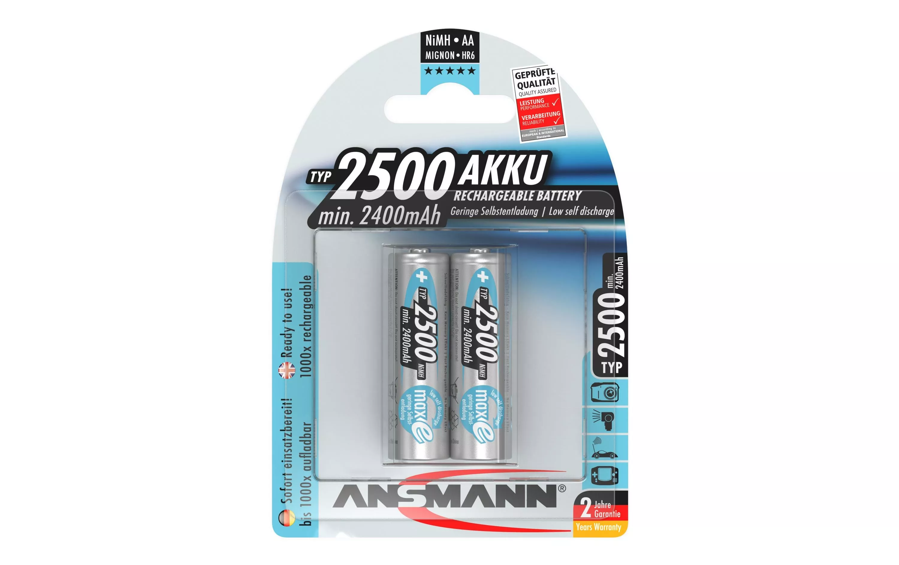Batterie 2x AA Typ 2500 2400 mAh