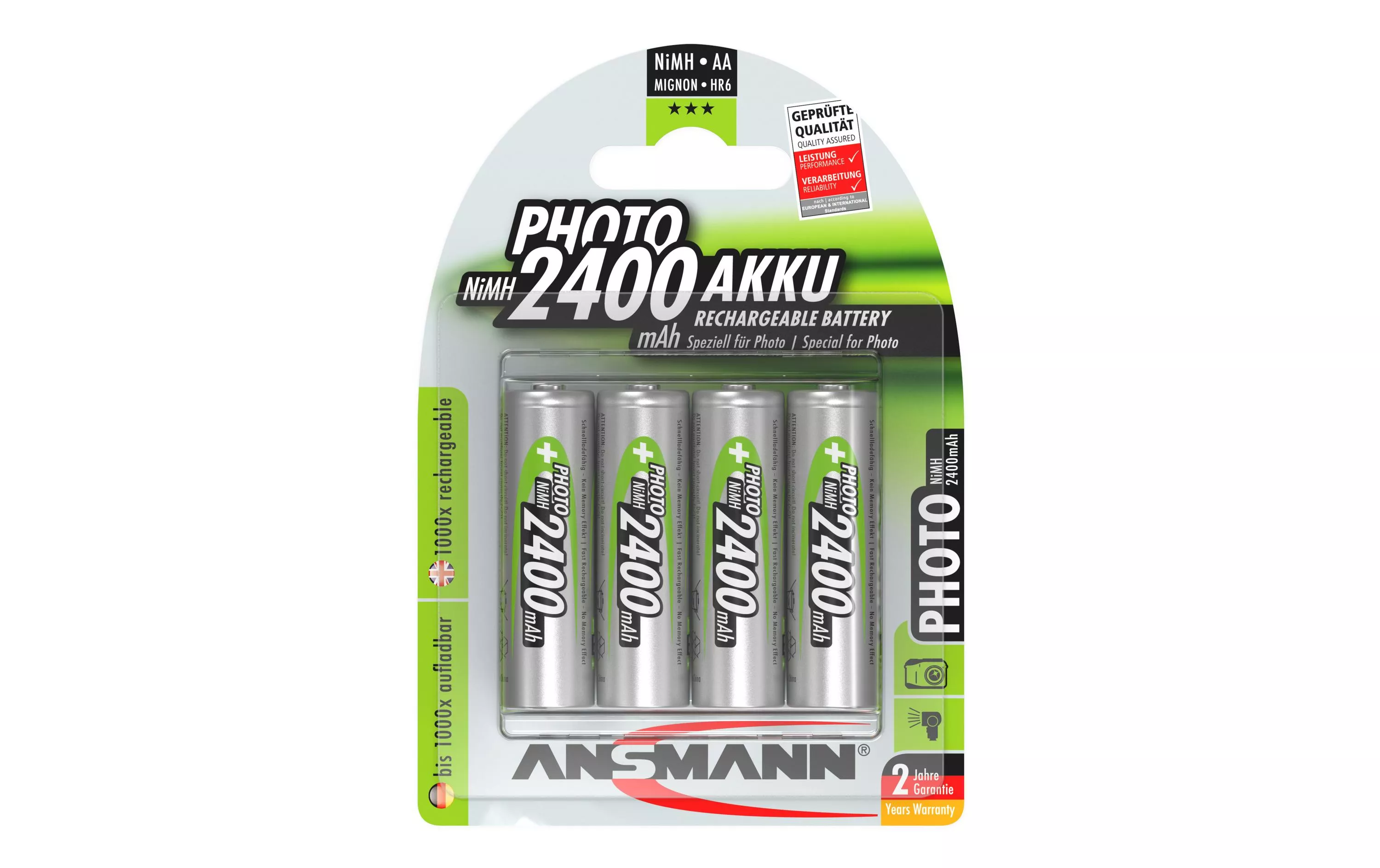 Akku 4x AA 2400 mAh für Digitalkameras, Blitzgeräte, usw.
