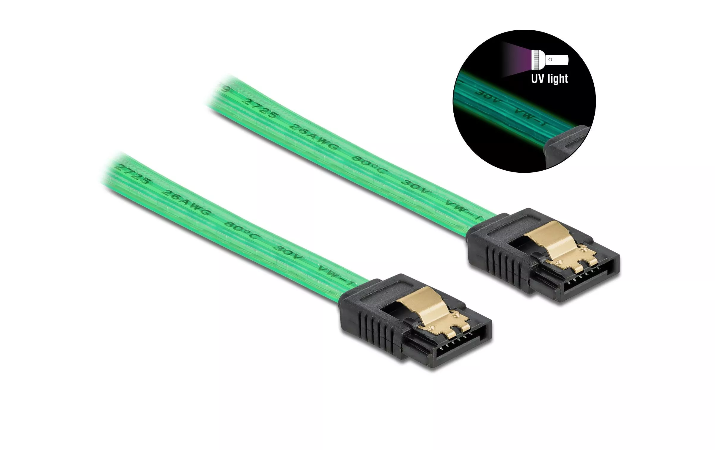 Câble SATA UV Effet lumineux vert 50 cm