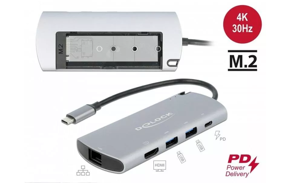 Dockingstation USB Typ-C \u2013 M.2 Slot/HDMI/USB/LAN/PD 3.0
