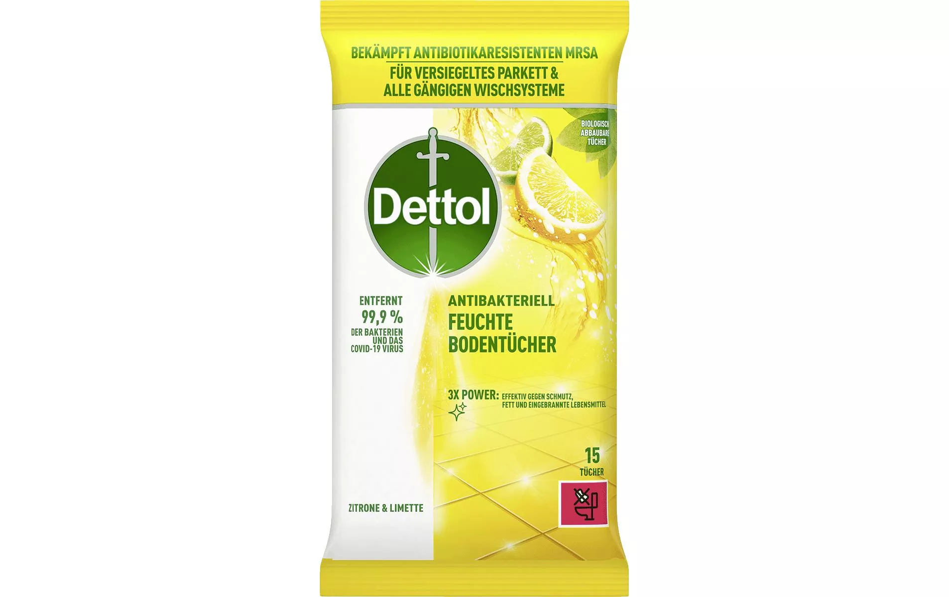 Salviettine umidificate per pavimenti limone e lime 15 pz.