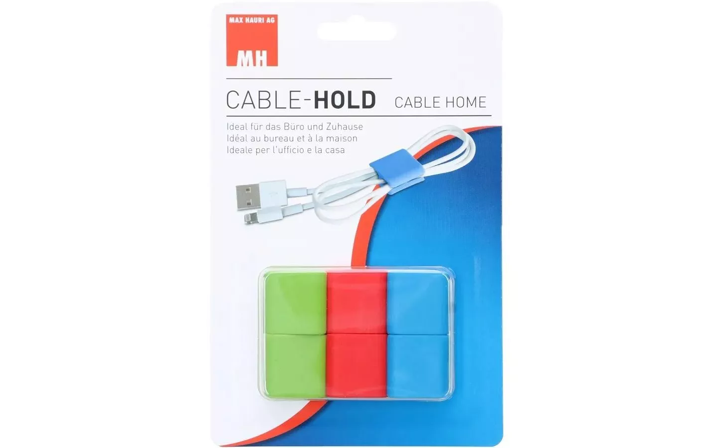 Clip pour câble Hold, 6 Pièce/s, vert, rouge, bleu