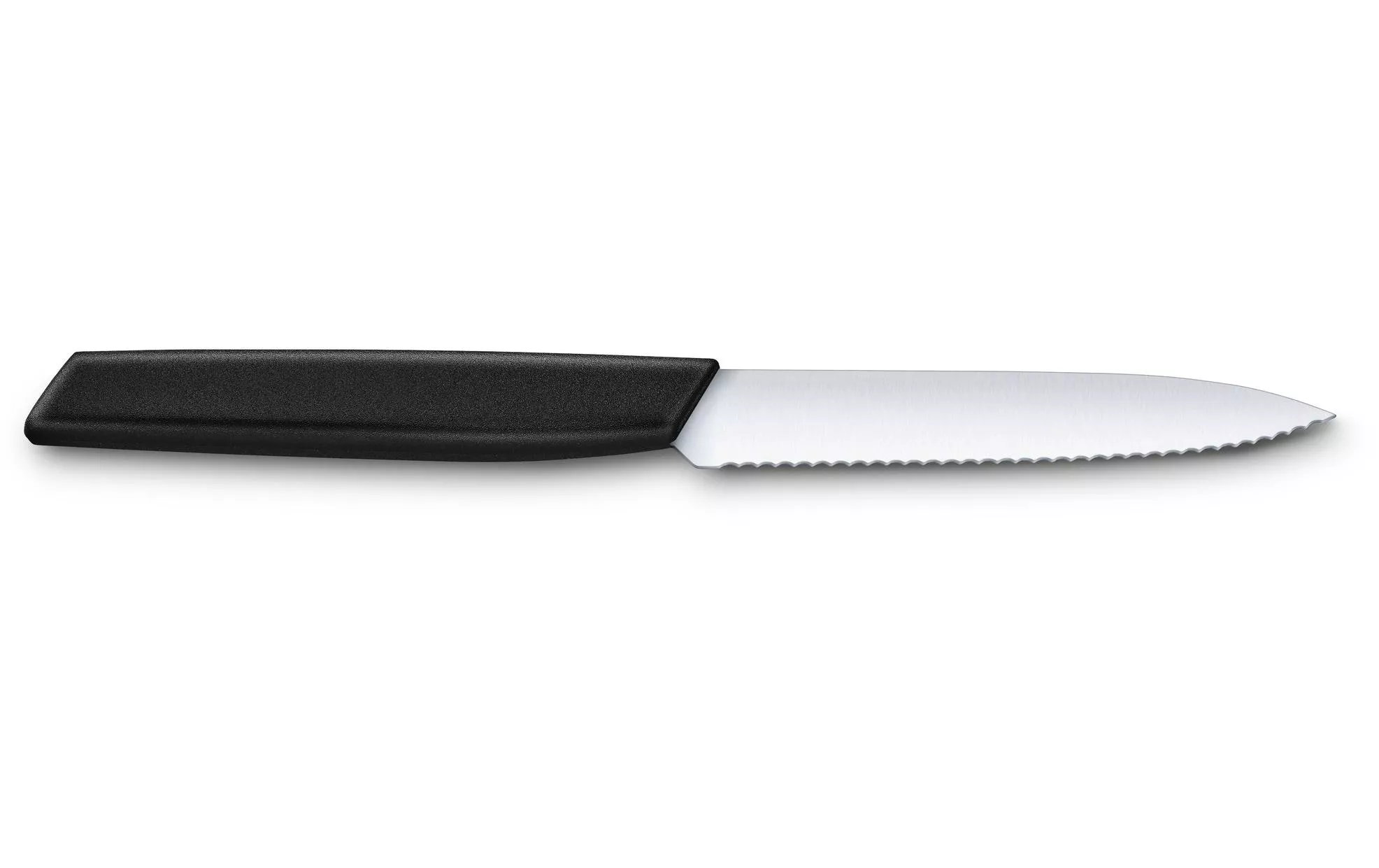 Paring coltello svizzero moderno con bordo seghettato nero
