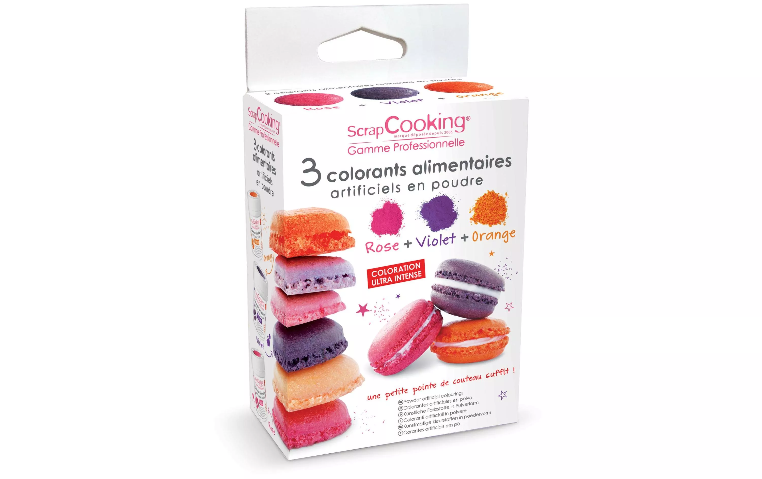 Set di colori alimentari in polvere arancione/rosa/viola