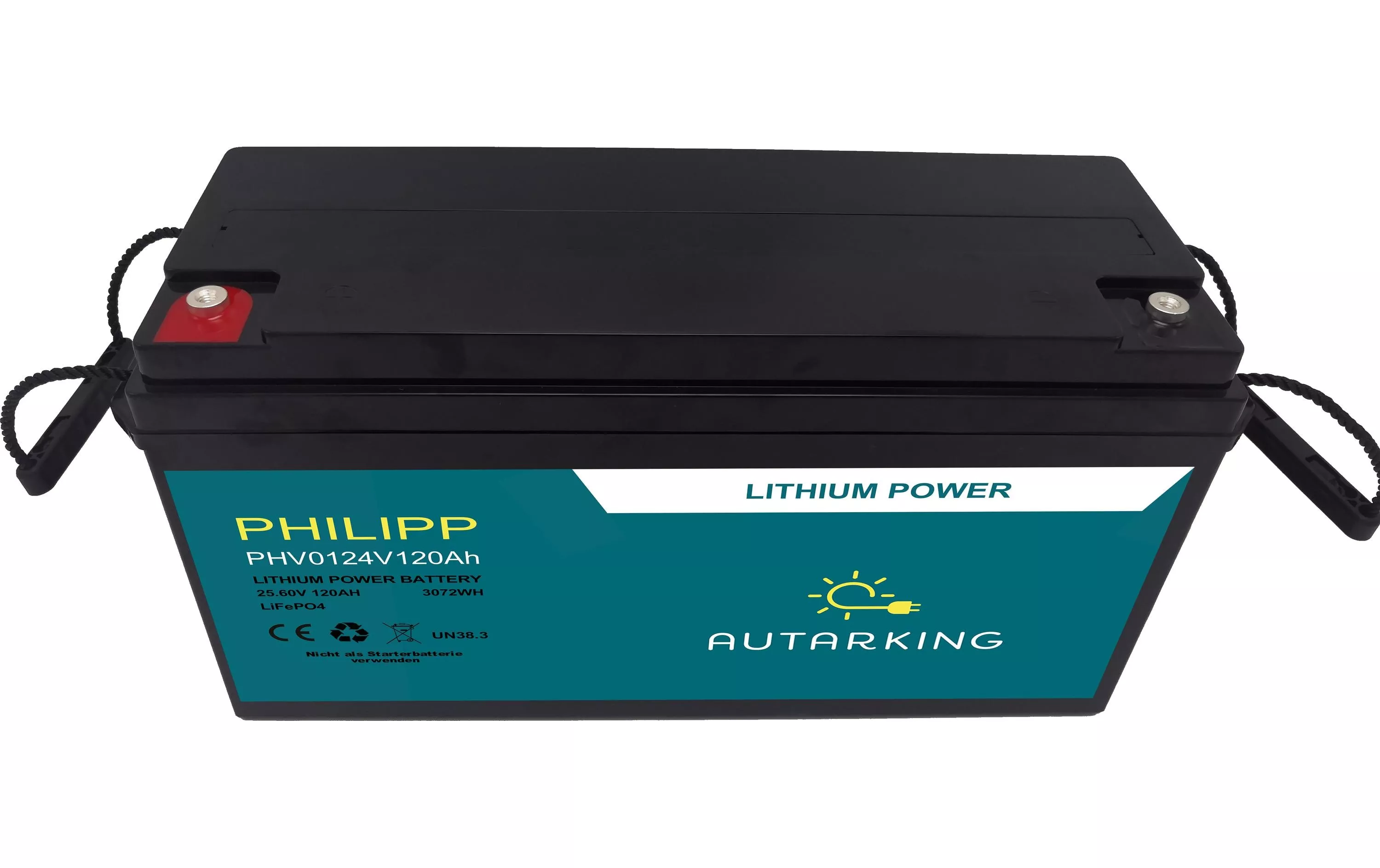 Batteria per autoricambi Philipp LiFePO4, 25,6 V 120 Ah con applicazione