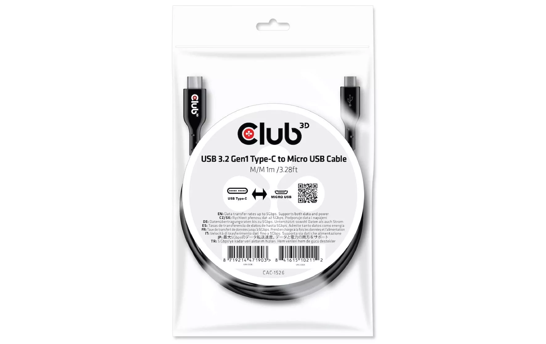 Cavo USB Club 3D CAC-1526 USB C - Micro-USB A 1 m