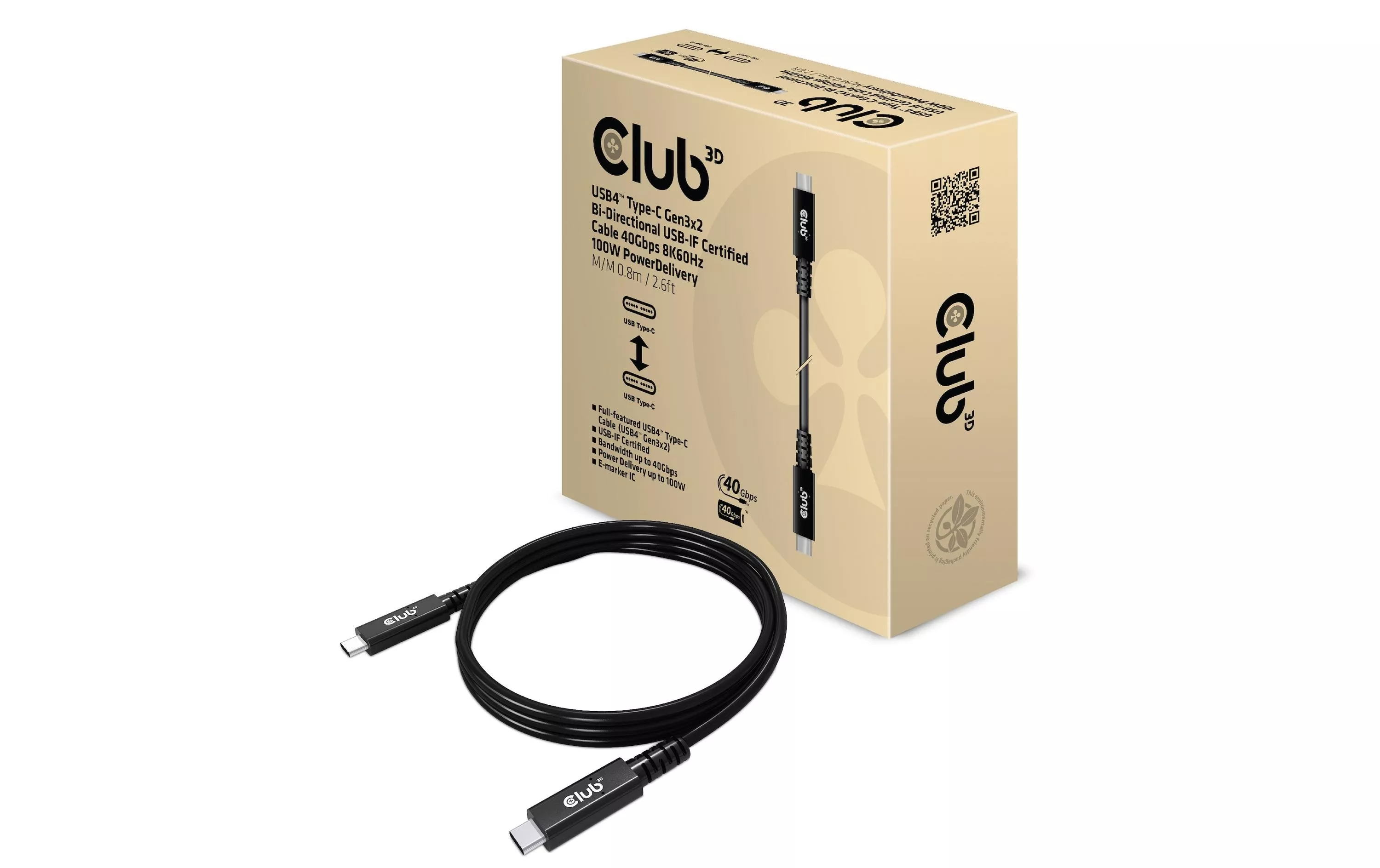 Cavo USB Club 3D CAC-1571 USB C - USB C 0,8 m