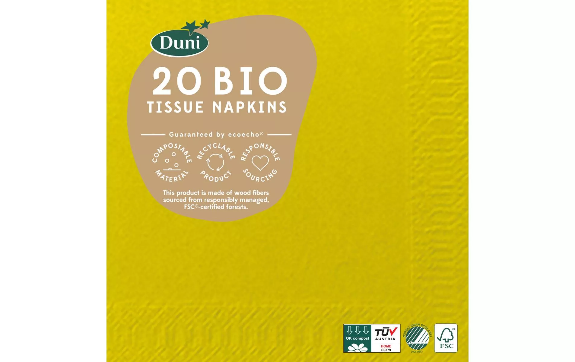 Tovaglioli di carta BioPak 24 cm x 24 cm, 20 pezzi, giallo scuro