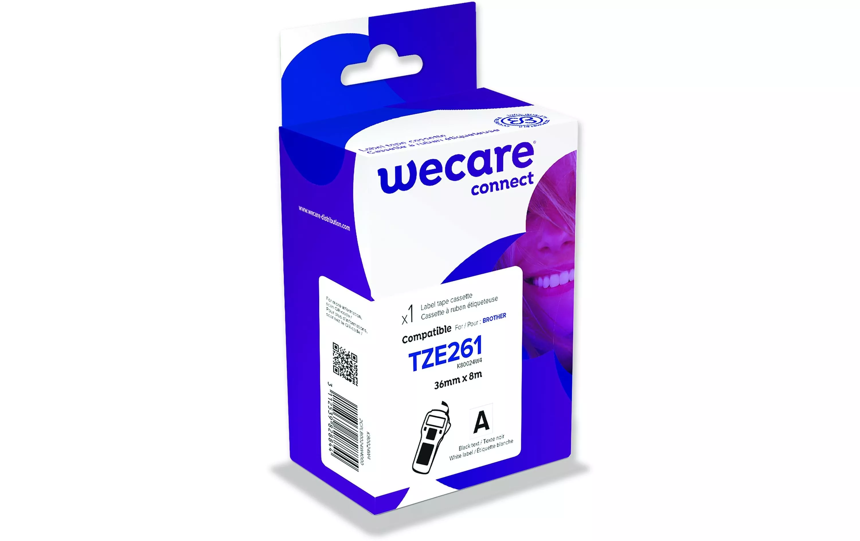 Nastro adesivo Wecare TZE-261 nero su bianco