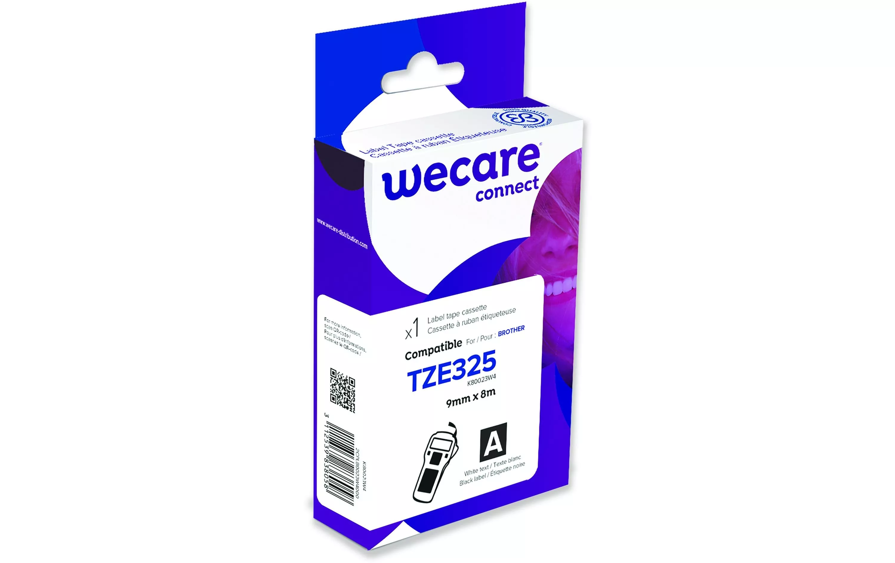 Nastro adesivo Wecare TZE-325 bianco su nero
