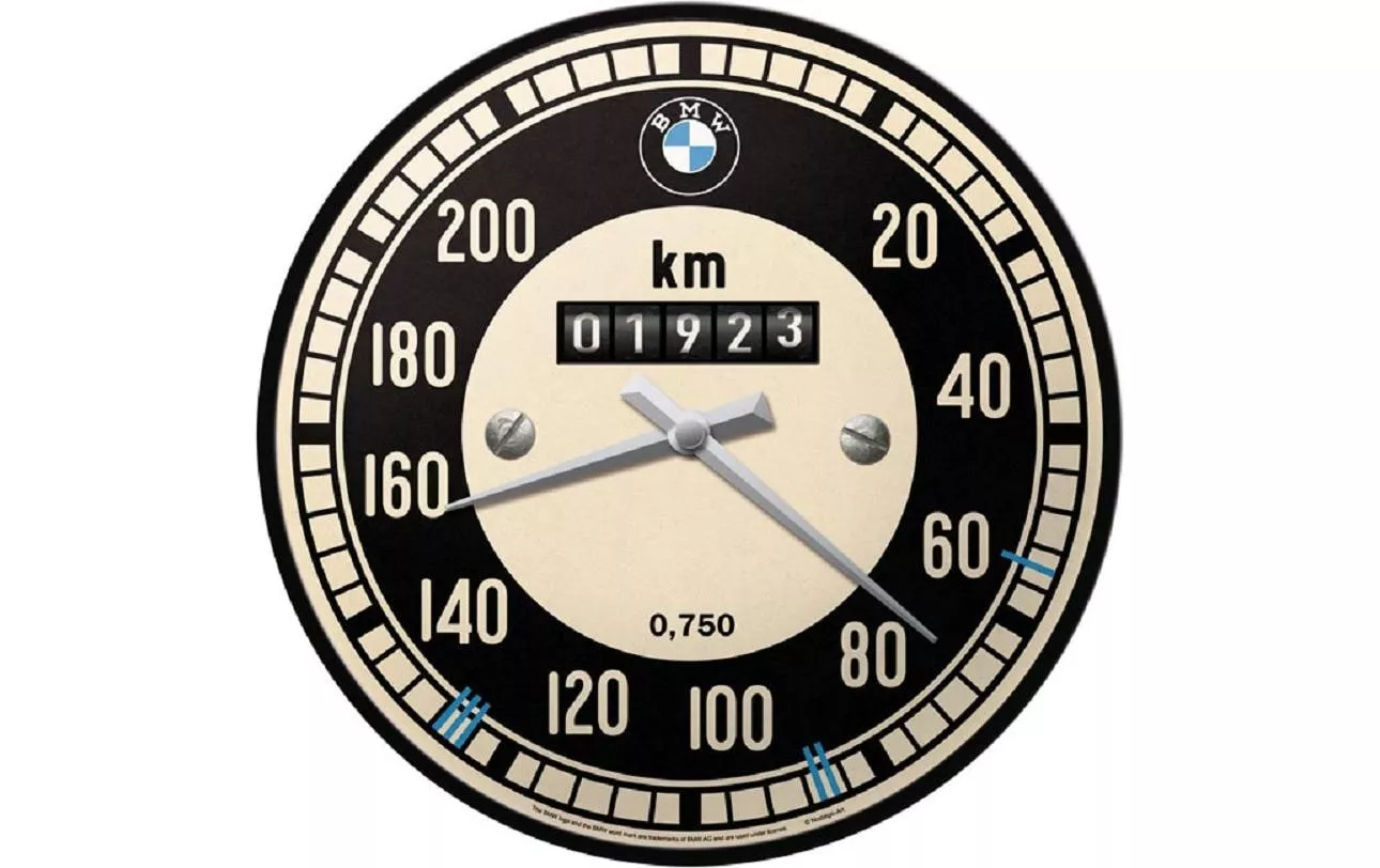 Orologio da parete artistico nostalgico BMW Speedometer Ø 31 cm, Nero/Bianco