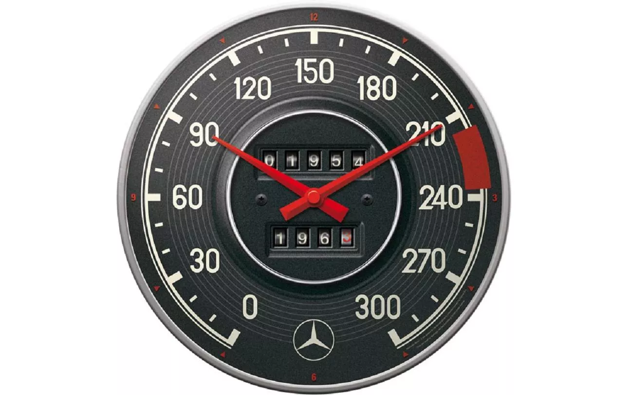 Orologio da parete artistico nostalgico Mercedes Benz Speedometer Ø 31 cm, nero
