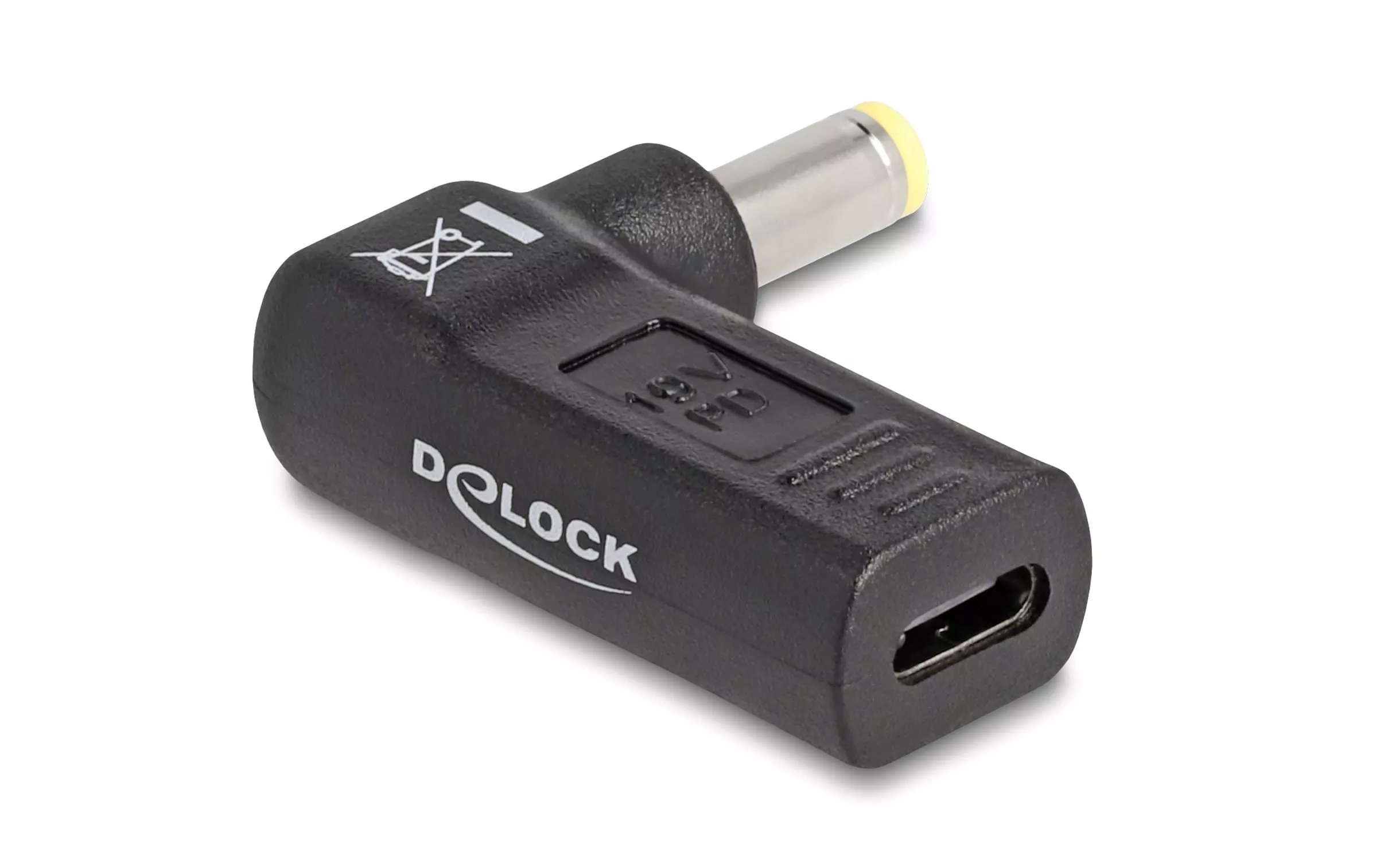 Adattatore Delock da USB-C a 5,5 x 2,5 mm con angolo a 90°