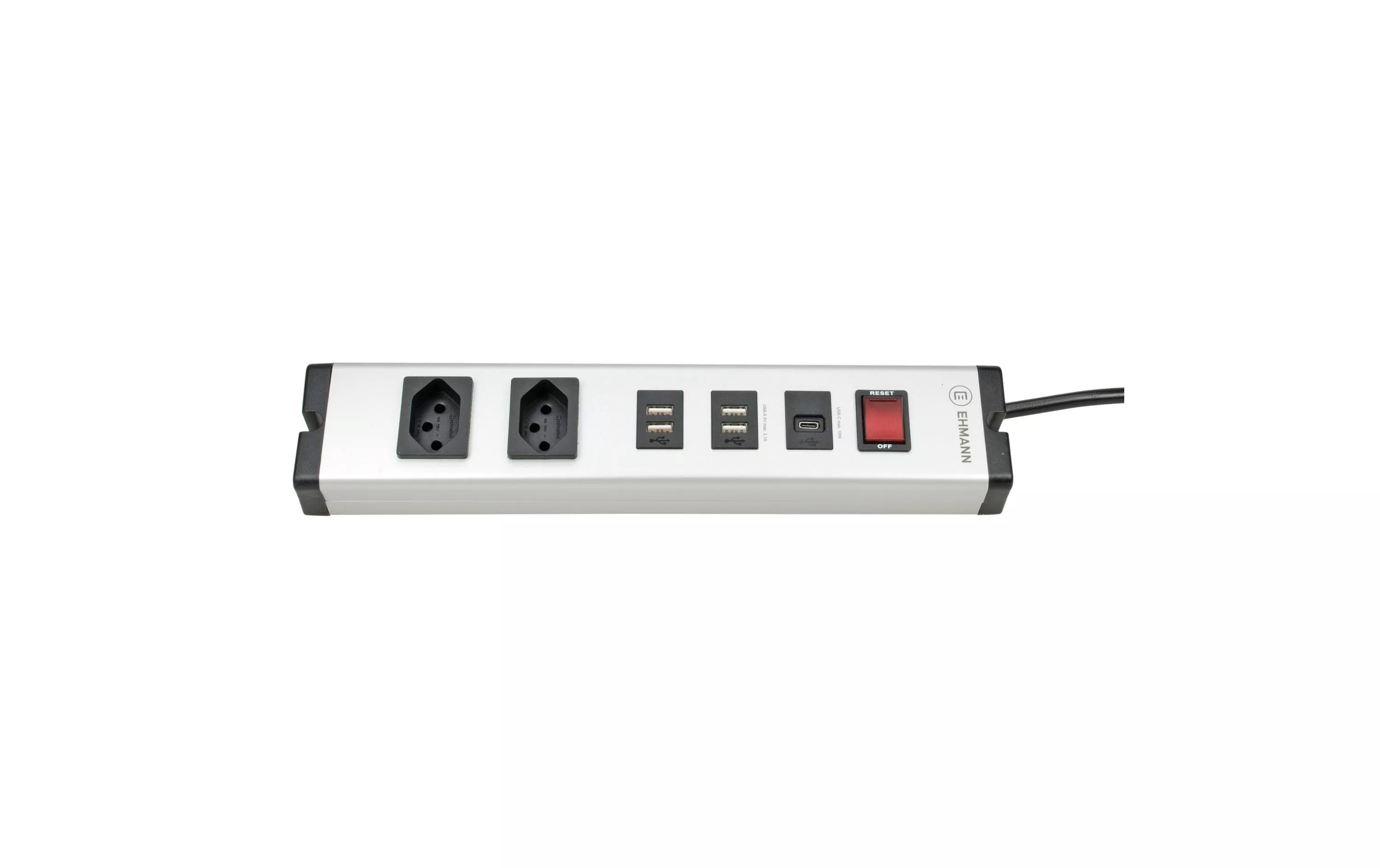 Steckdosenleiste Alu 2x T13, USB-C, 4x USB-A mit Schalter