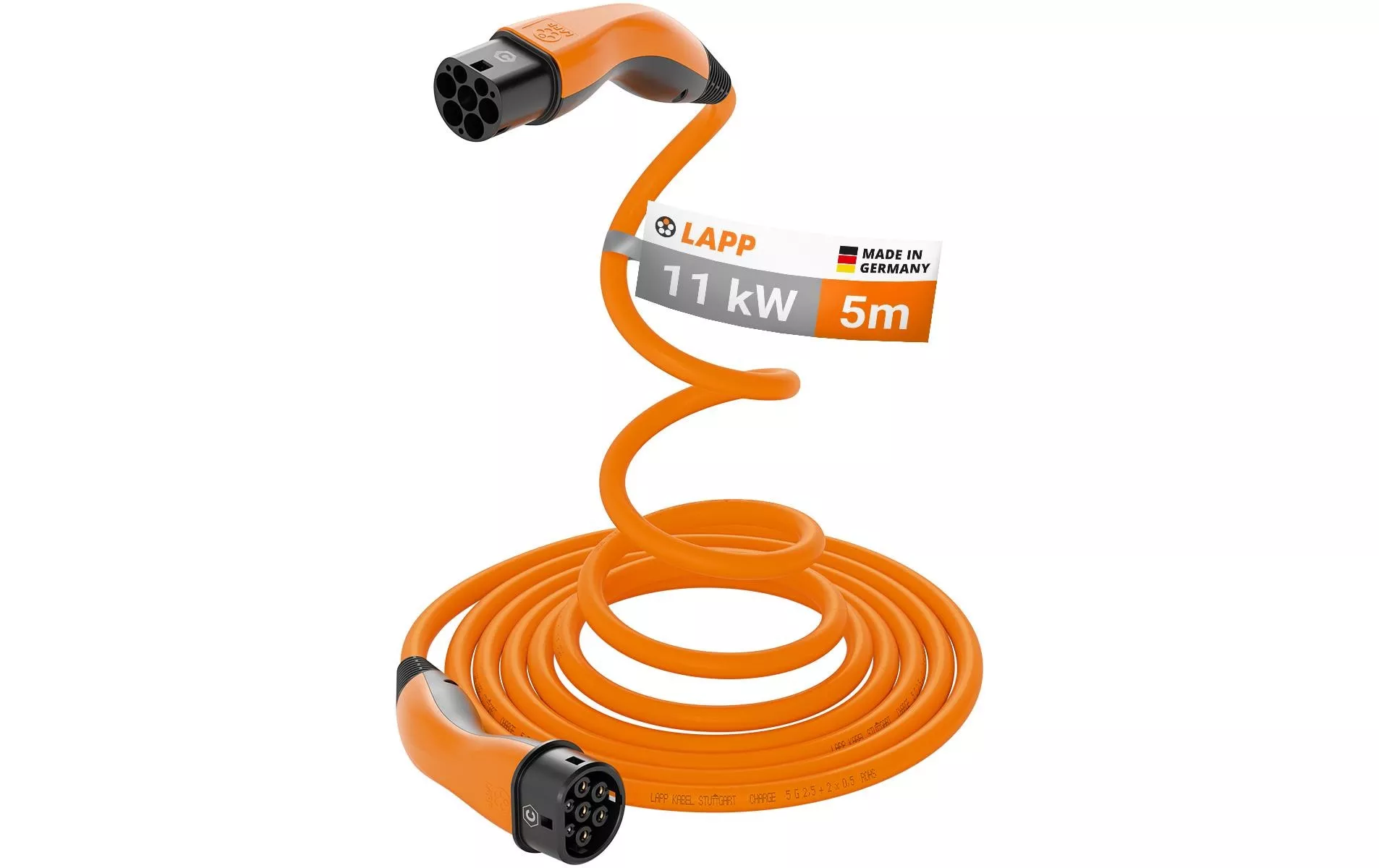 Ladekabel Helix für Elektroauto Typ 2, 11 kW, 5 m, Orange