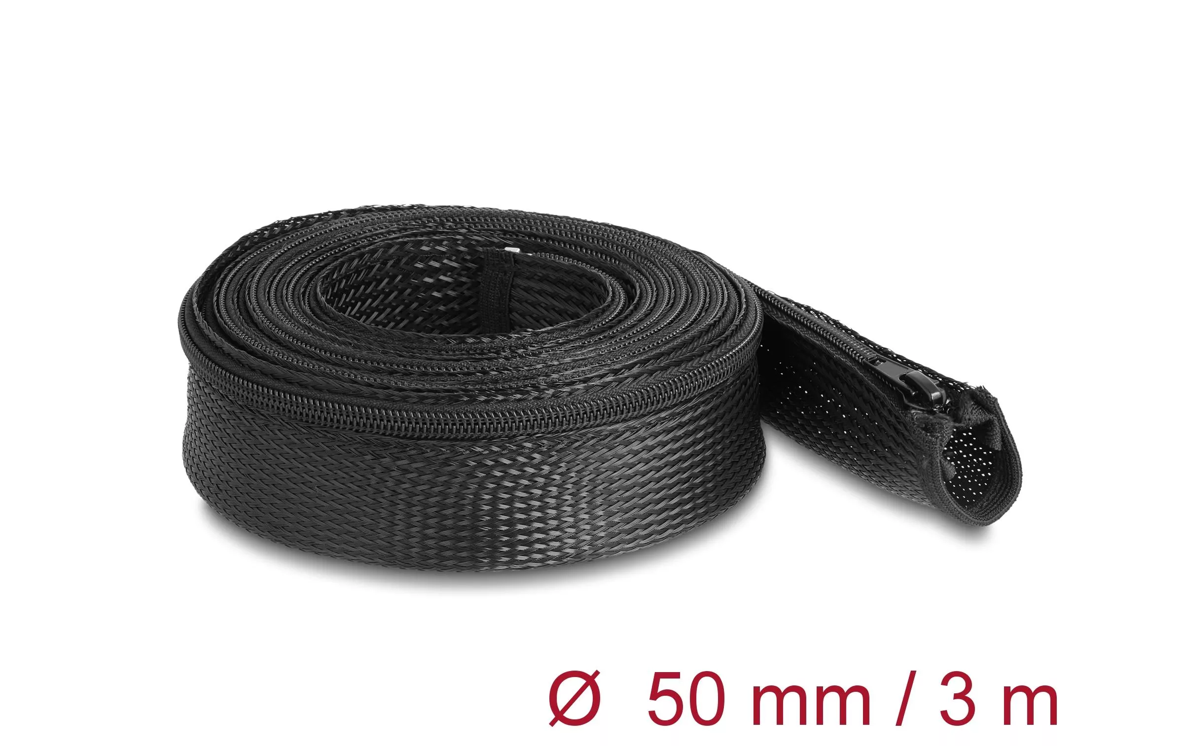 Kabelschlauch 3 m x 50 mm, mit Reissverschluss, Schwarz - Haustechnik