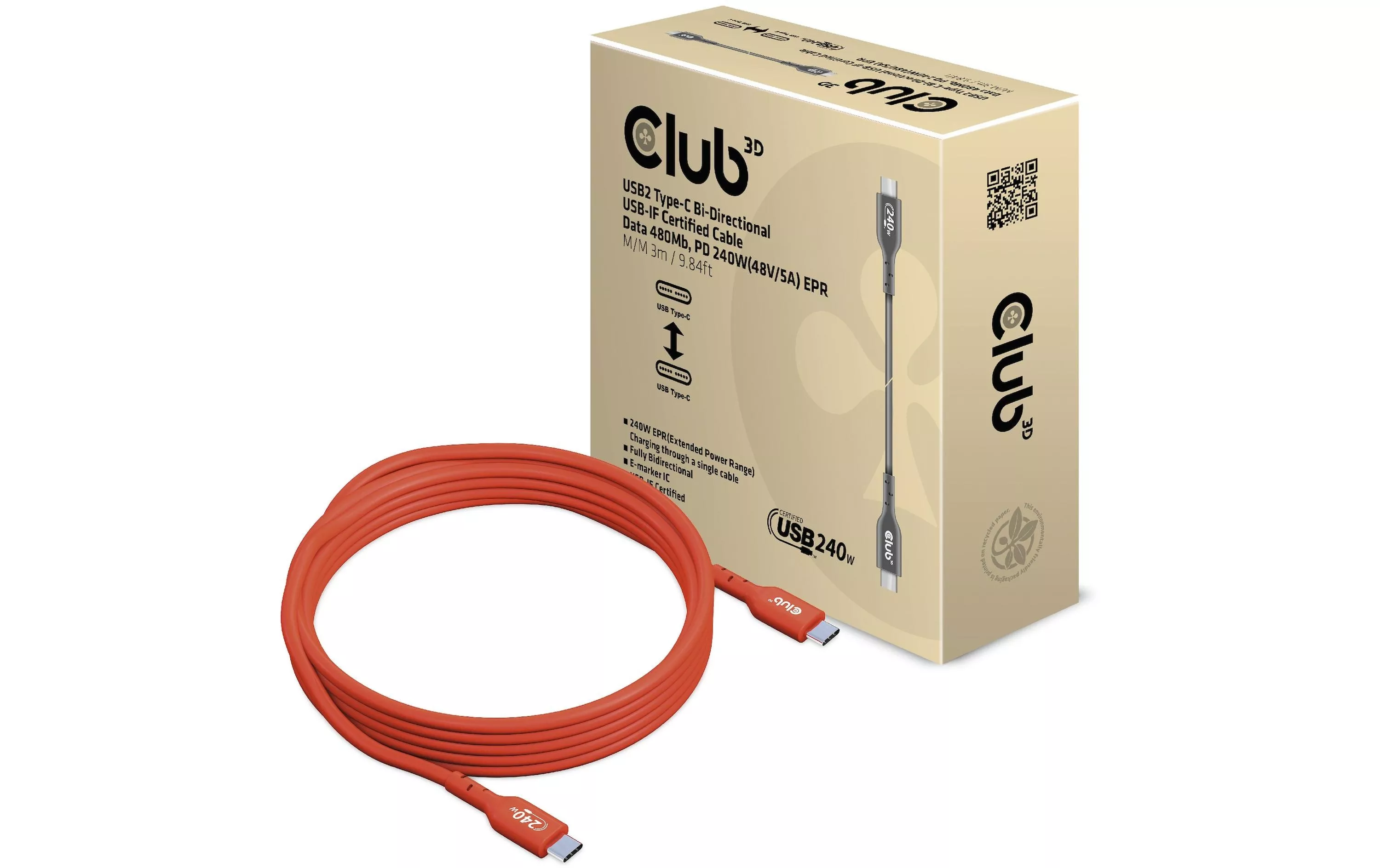 Cavo di ricarica USB Club 3D CAC-1513 USB C - USB C 3 m