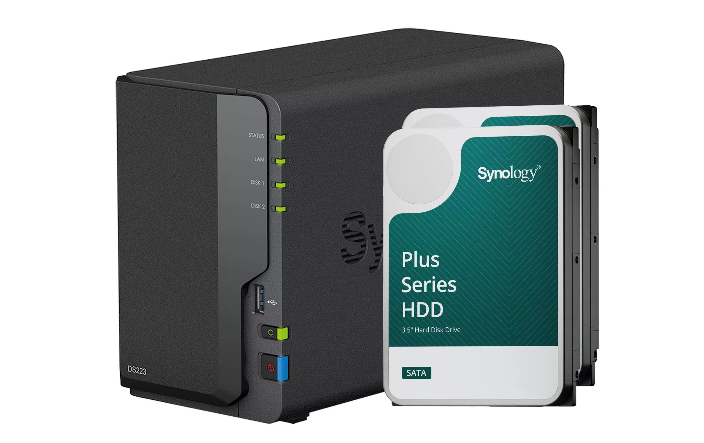 NAS DiskStation DS223, 2-bay Synology Plus HDD 24 TB - NAS