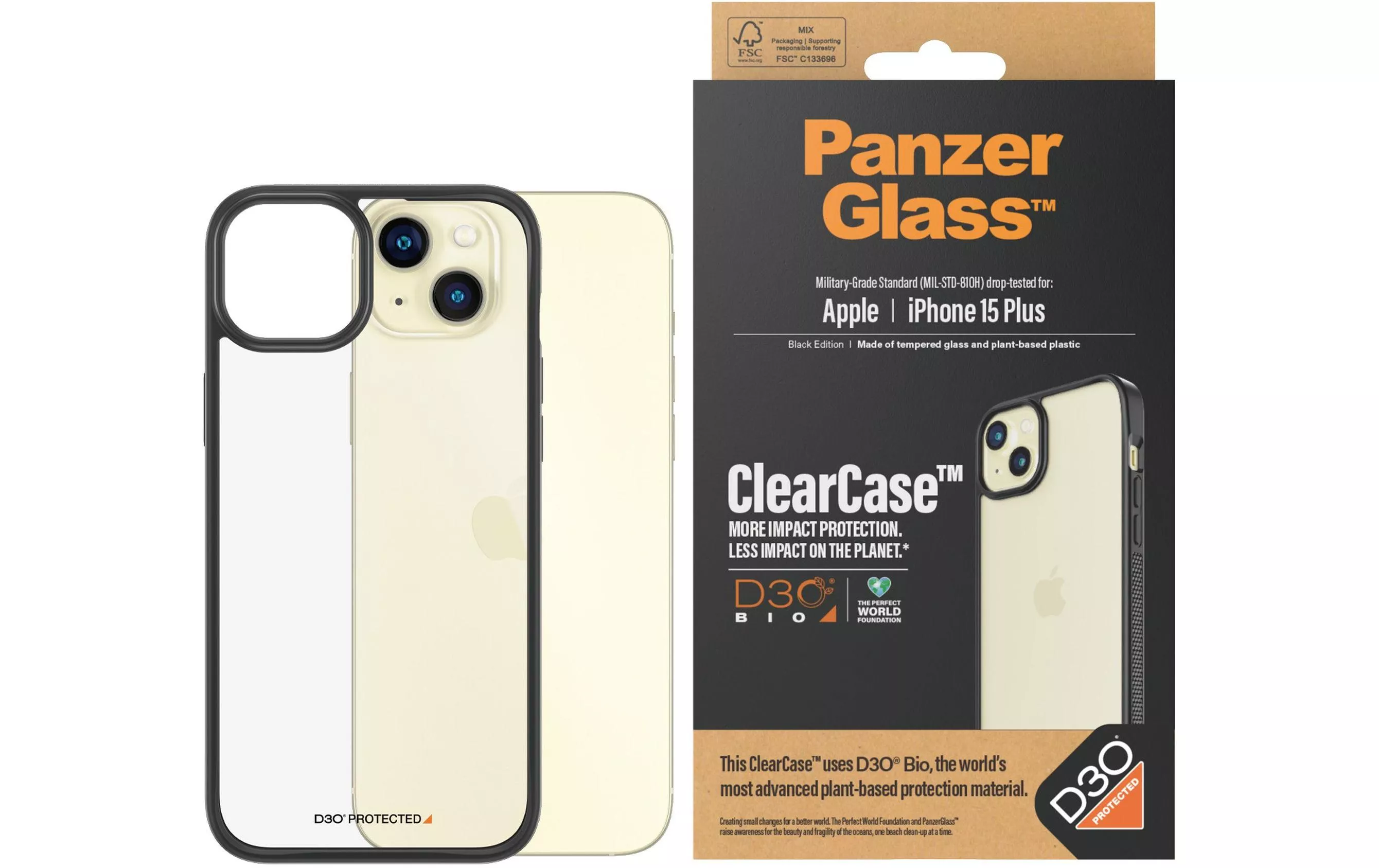 Cover posteriore in vetro blindato ClearCase iPhone 15 Plus