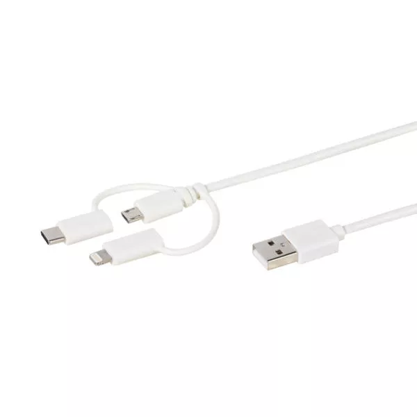 Set di cavi di ricarica 3in1, Micro USB, USB tipo C, Lightning, 1m, bi