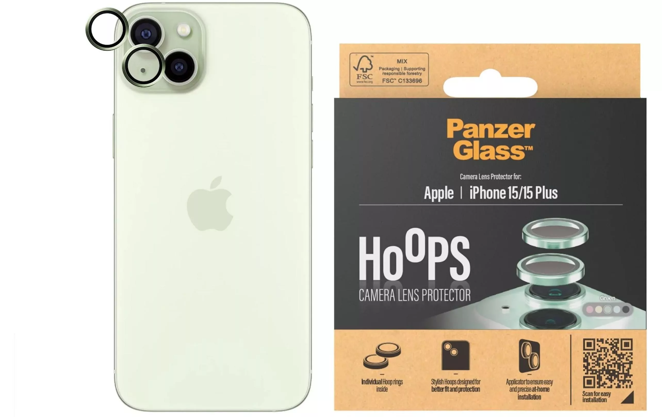 Anelli di protezione della lente in vetro blindato HOOPS iPhone 15 / 15 Plus Verde