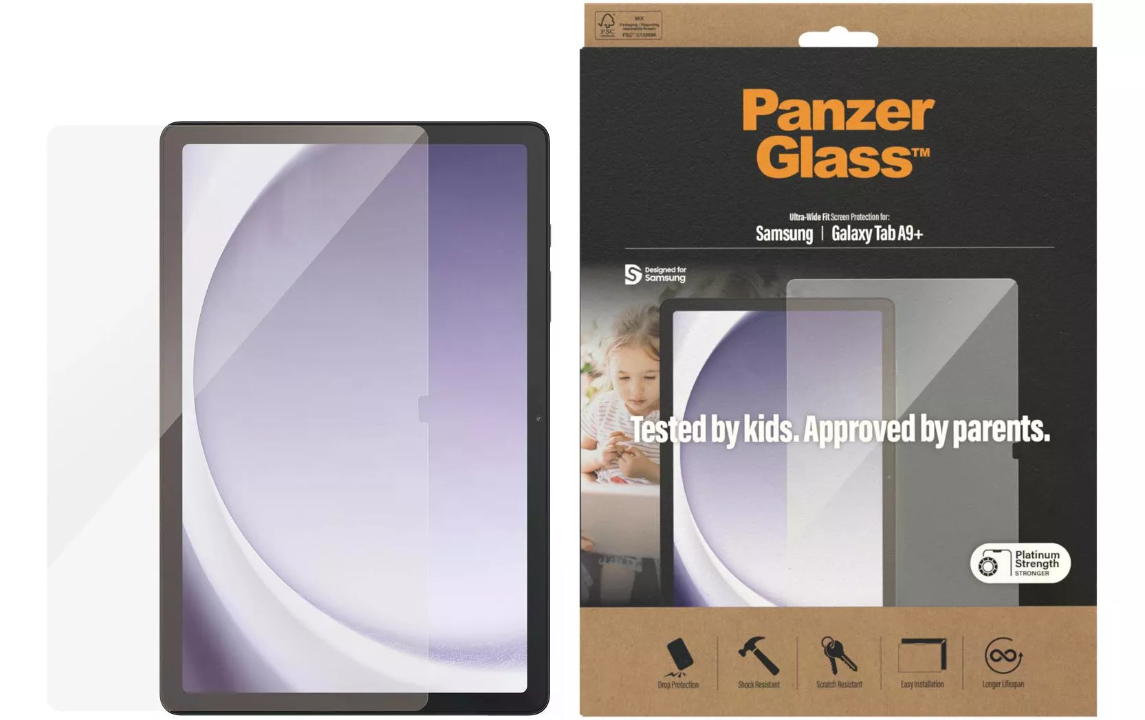 Protezione per lo schermo della tavoletta Galaxy Tab A9 + in vetro blindato, ultra largamente adattabile