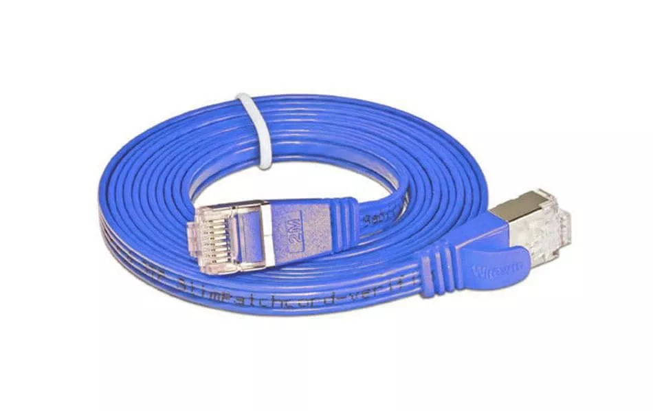 Câble patch slim RJ-45 - RJ-45, Cat 6, STP, 0.1 m, Bleu