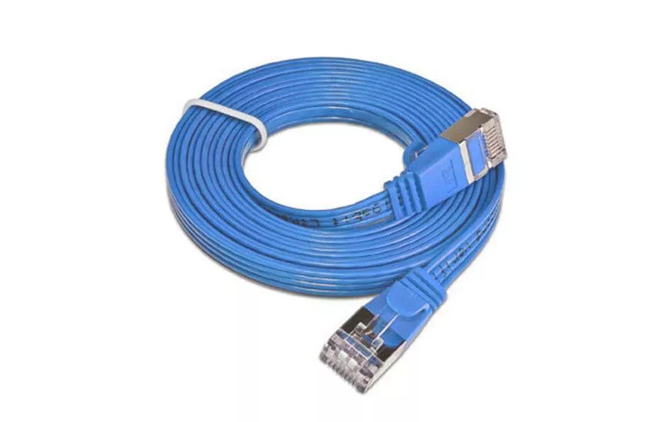 Câble patch slim RJ-45 - RJ-45, Cat 6, STP, 0.25 m, Bleu