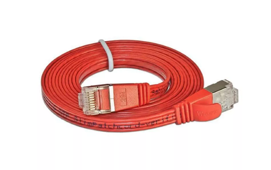 Câble patch slim RJ-45 - RJ-45, Cat 6, STP, 0.1 m, Rouge
