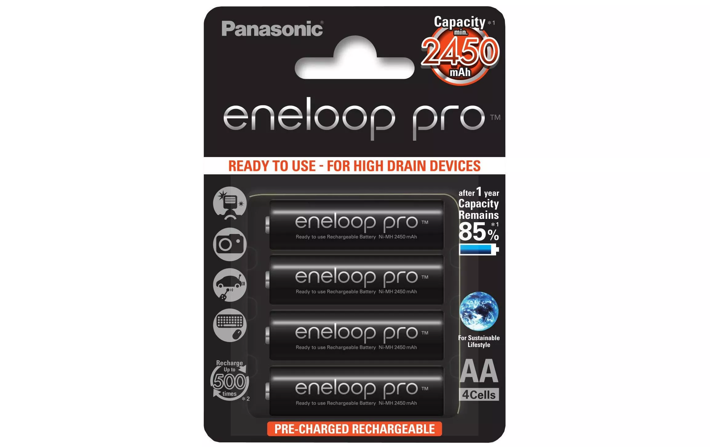 Batteria Panasonic Eneloop Pro BK-3HCDE/4BE 2500 mAh