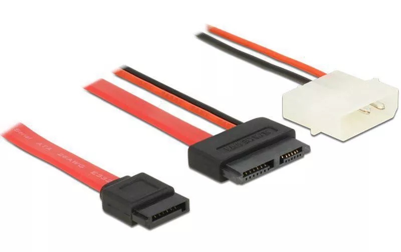 Câble slim-SATA rouge, électricité Molex, 50 cm