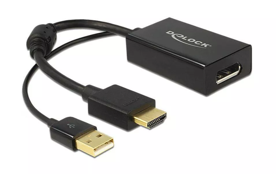 Adapter HDMI \u2013 Displayport Schwarz, 4K, USB-Strom