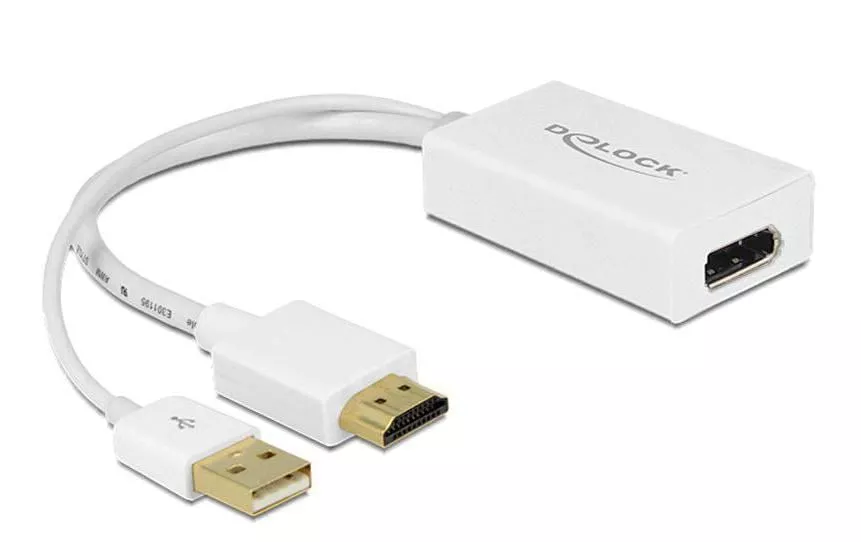 Adattatore Delock HDMI - DisplayPort bianco, 4K, alimentazione USB