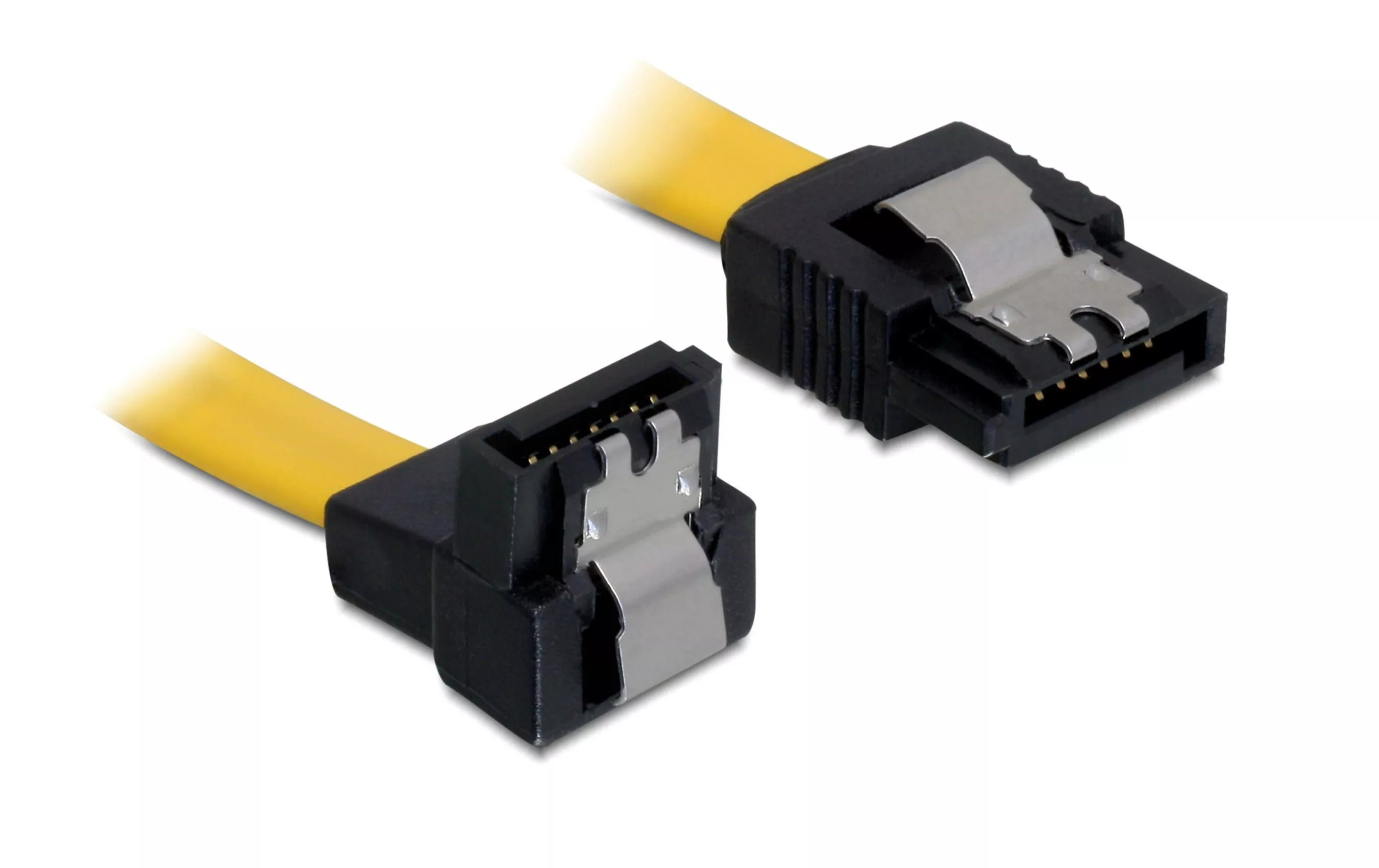 Câble SATA3 jaune, fond coudé, 10 cm