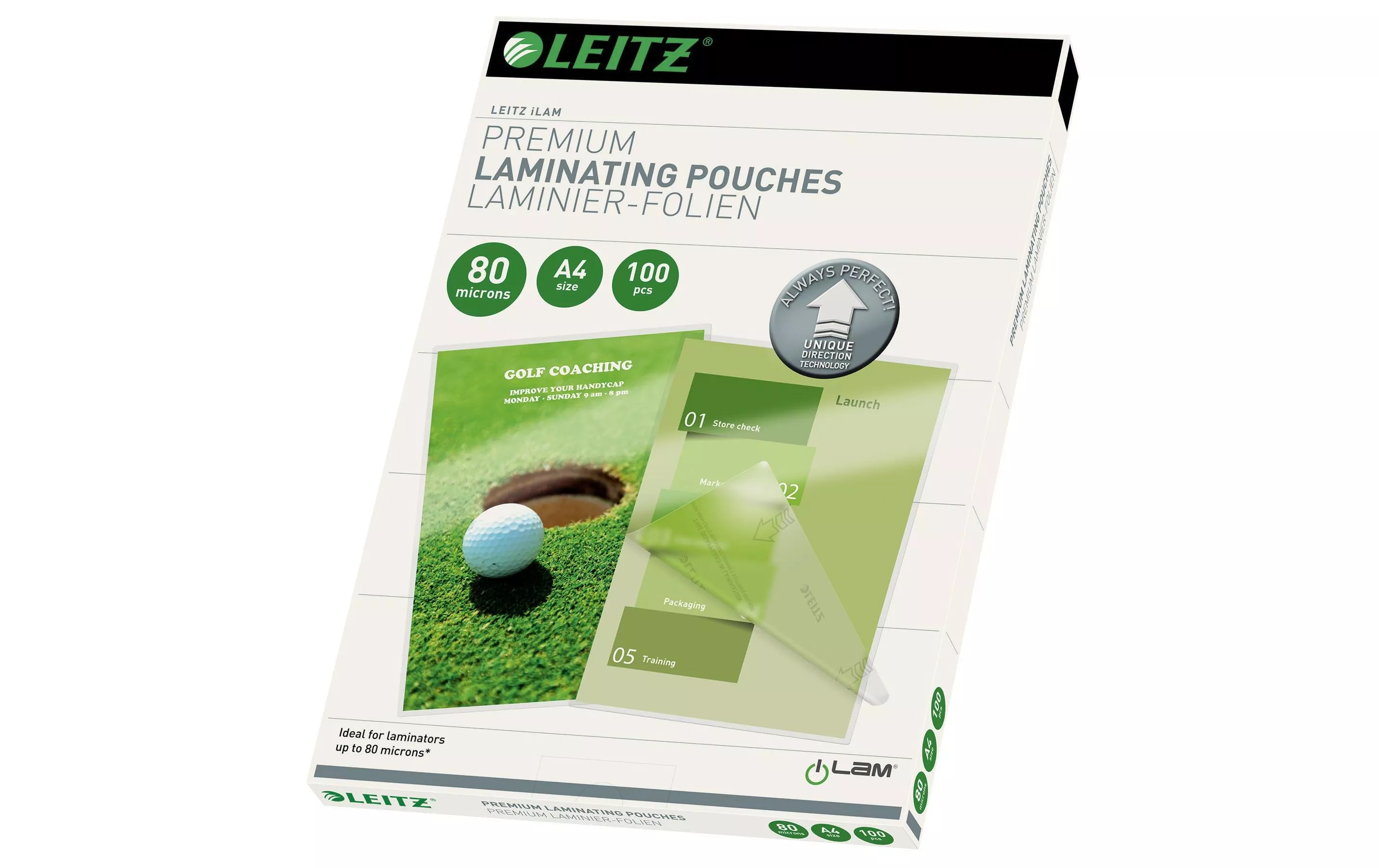Film di laminazione Leitz Premium A4, 80 µm, 100 pezzi, lucido