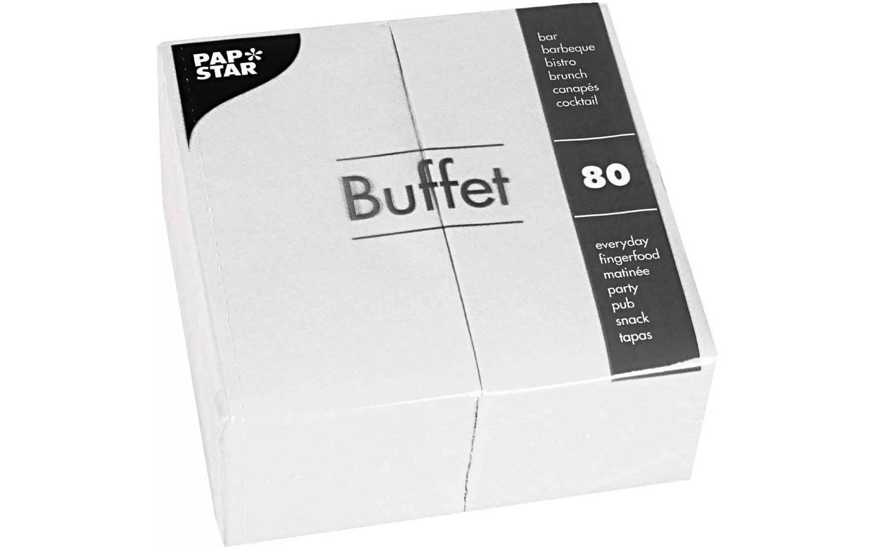 Serviettes en papier Buffet 33 cm x 33 cm, 80 Pièce/s, Blanc