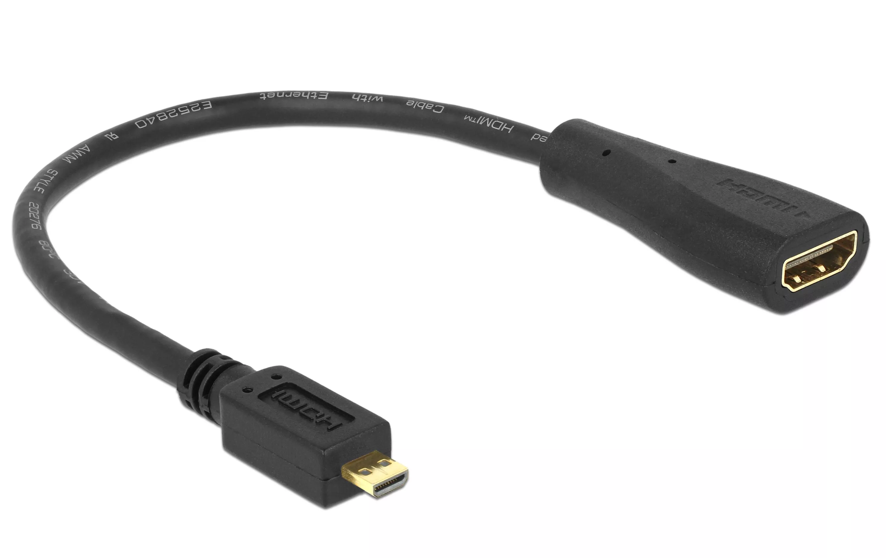 Câble adaptateur Micro-HDMI \u2013 HDMI, 23 cm Noir