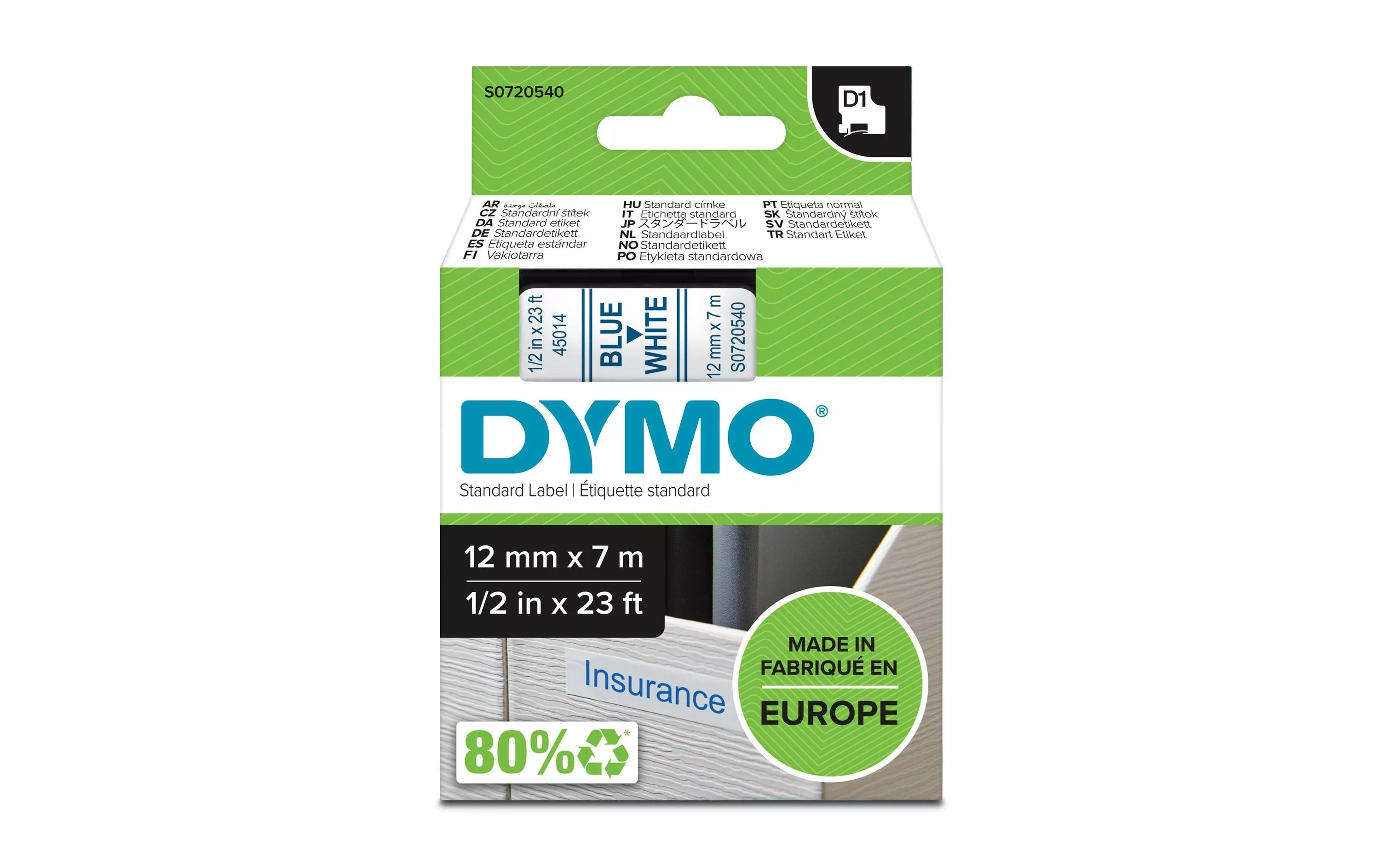 Nastro per etichette DYMO D1 blu su bianco