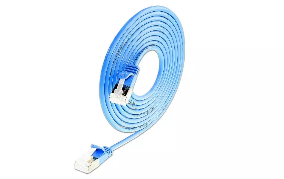 Câble patch slim RJ-45 - RJ-45, Cat 6A, U/FTP, 0.1 m, Bleu