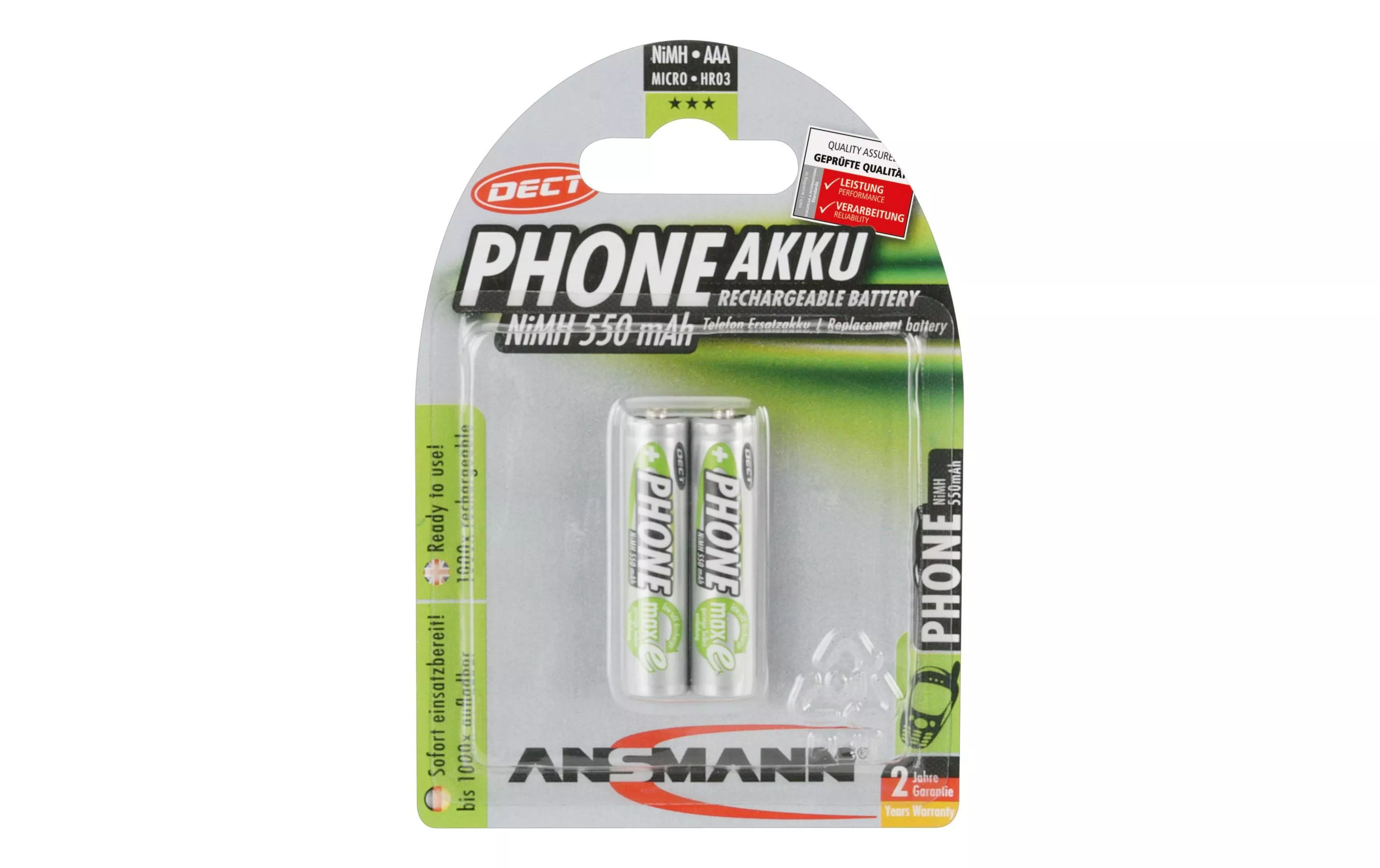 Batteria ricaricabile Ansmann 2x AAA 550 mAh per telefoni DECT